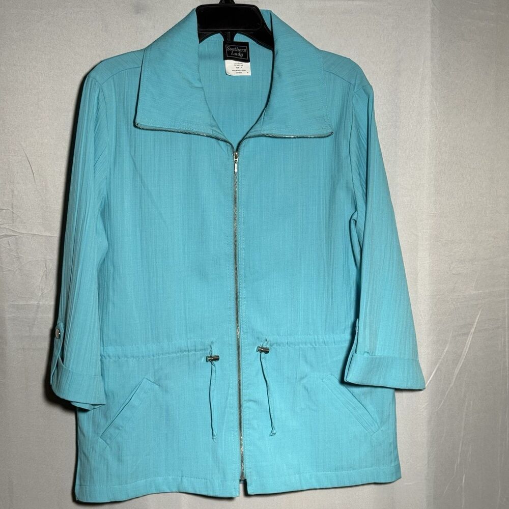 Southern Lady Turquoise Zip Jacket Womens Size 12 Lightweight Travel Casual
